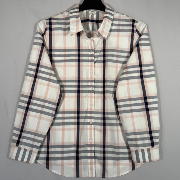 Coldwater Creek Size 16 Women's Plaid Button Up Shirt White Pink 100% Cotton - Picture 1 of 5